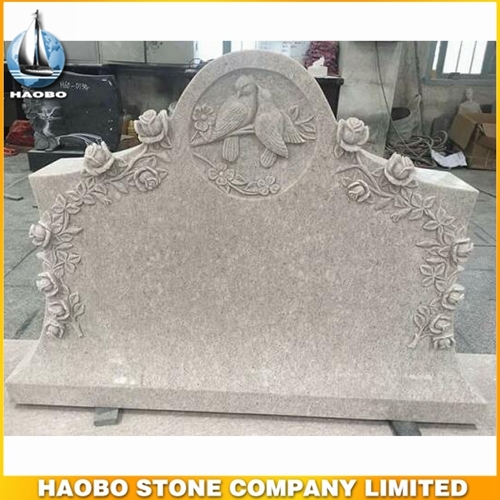 Pearl White Granite Tombstone With Carved Rose